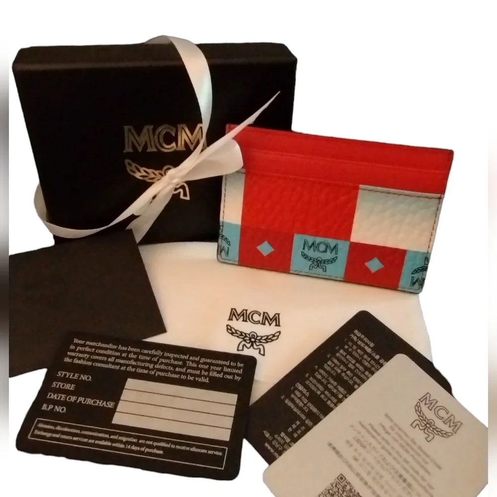 NIB MCM Blue & Red Checkered Unisex Card Holder NWT